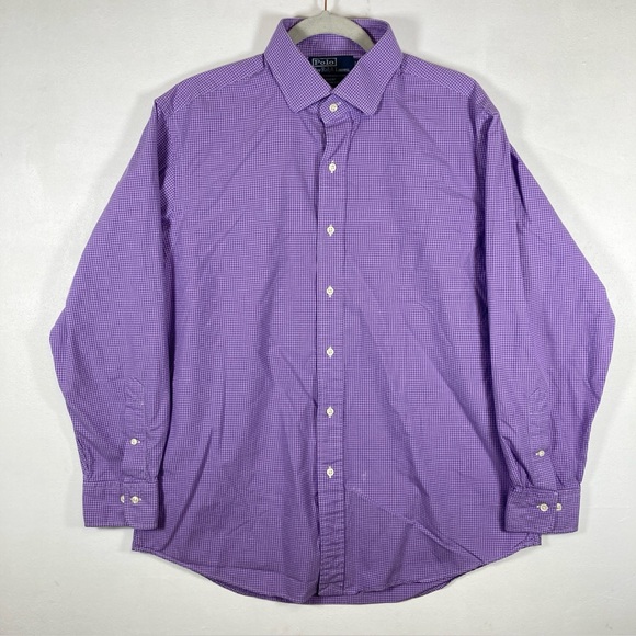 Ralph Lauren Other - Polo Ralph Lauren Mens Regent Costum Fit 16.5 Purple Check Long Sleeve Button Up